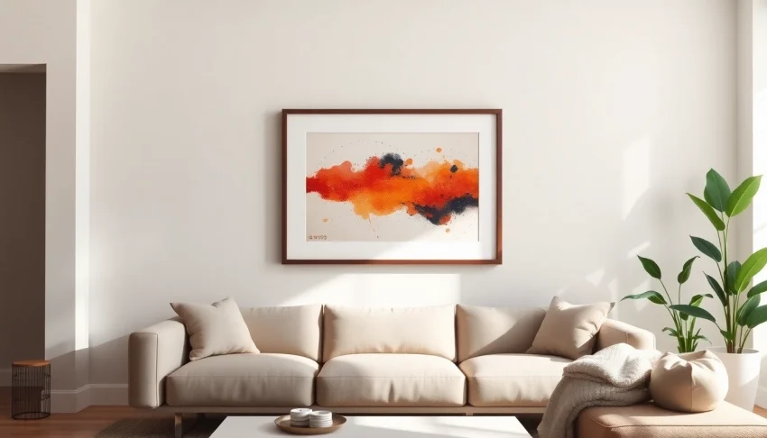 Showcasing a stunning 20x30 frame with vibrant art in a modern living room decor.