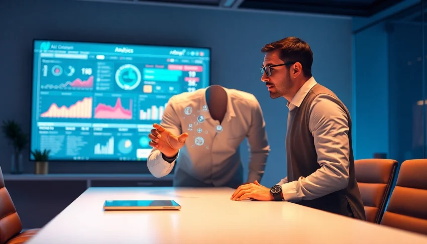 Engaging with AI technology in a professional setting, exploring crush on ai capabilities.