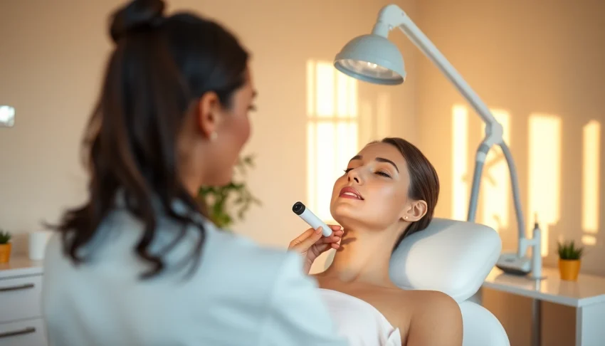 Administering a Fett-weg Spritze treatment in a tranquil clinic setting with a professional touch.