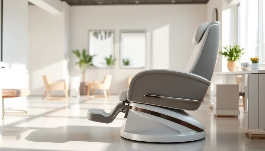 Verwendung eines eleganten kosmetikstuhls in einem modernen Beautysalon.