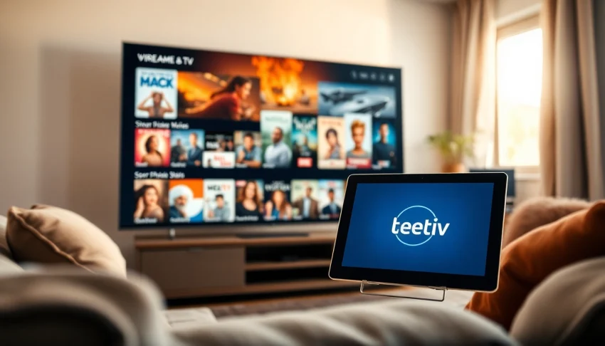 Experience free streaming trial offers with an engaging digital streaming setup in a cozy living room.