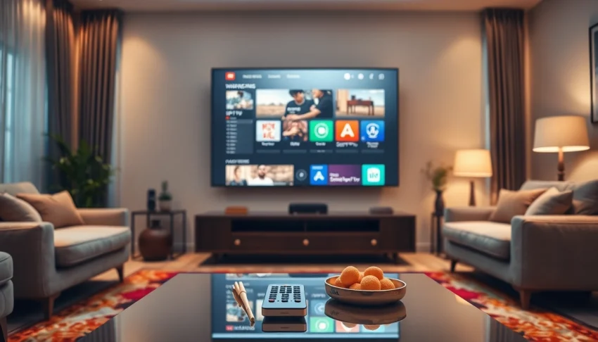 Engaging IPTV Subscription USA displayed on a modern TV setup in a cozy living room.