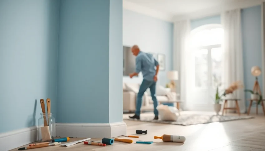 Enhance your interior painting with a skilled painter transforming a living room.