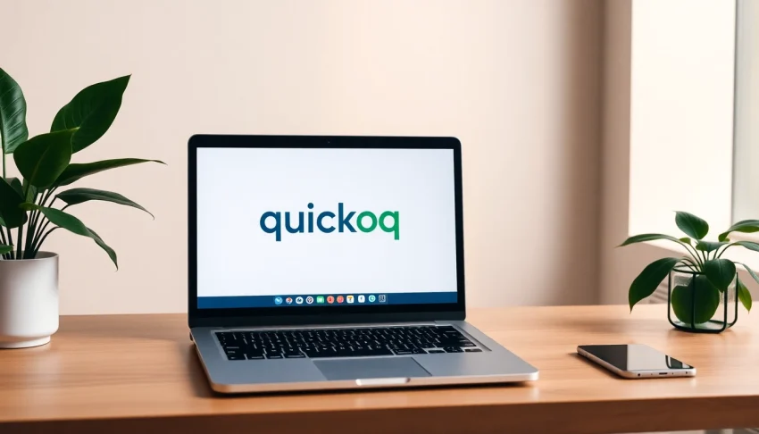 View a stylish workspace with quickq官网 on the laptop's screen, inspiring productivity and creativity.