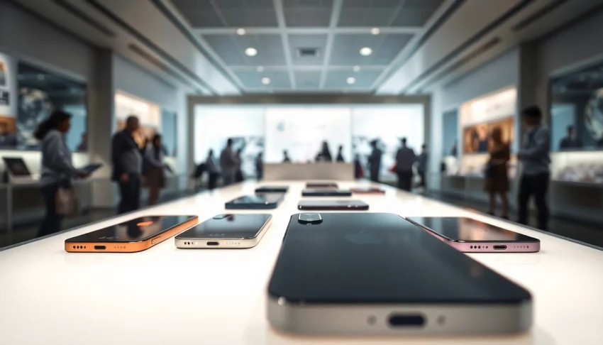 Buy iPhone with the latest models displayed elegantly in a modern retail setting.