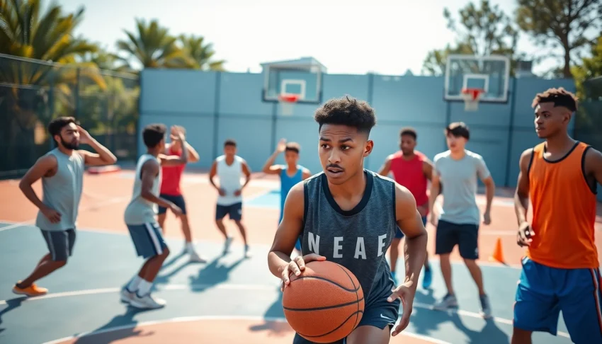 Engaged athletes practicing best basketball training programs during an outdoor session.