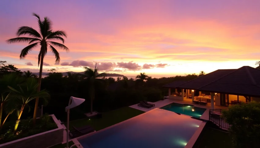 Attractive luxury villa in Phuket, a prime example of real estate phuket showcasing stunning architecture and beautiful surroundings.