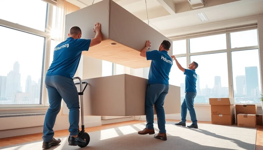 Engaged movers lifting heavy items for Cheap movers nyc services in NYC.