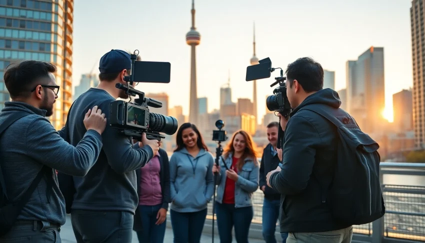 Engaging creative video shoots Toronto with a diverse team collaborating in an urban setting.