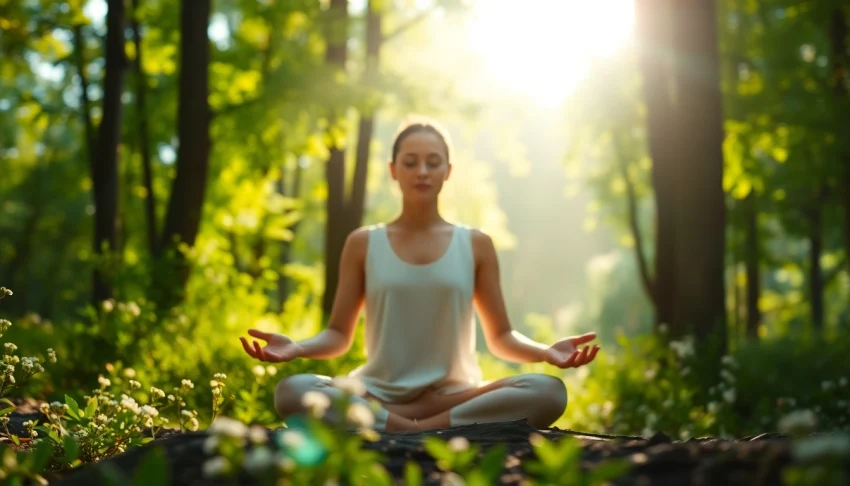 Experience lovehealingexpansion through a serene Reiki healing session in a tranquil forest.