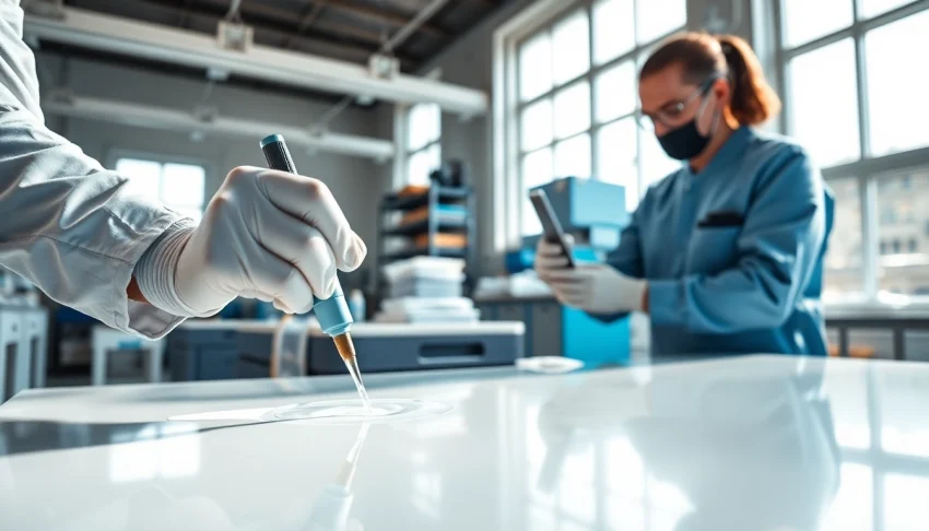 Mixing infusion resins in a professional workshop setting with a focus on quality and clarity.