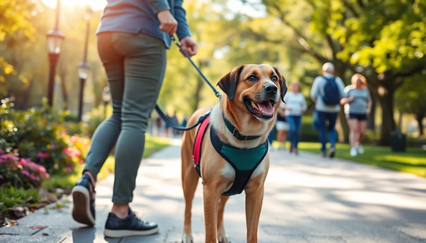 Learn how to get a service dog with a trained dog assisting its handler in a park.