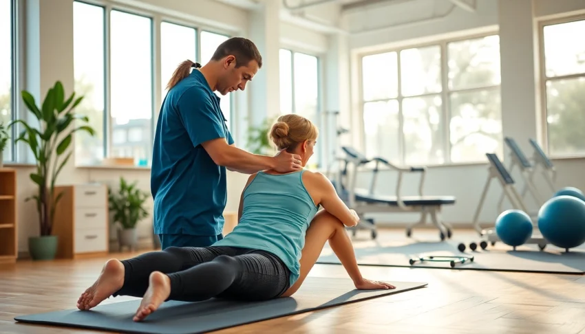 Engaging north side edmonton physiotherapy session with therapist and patient.