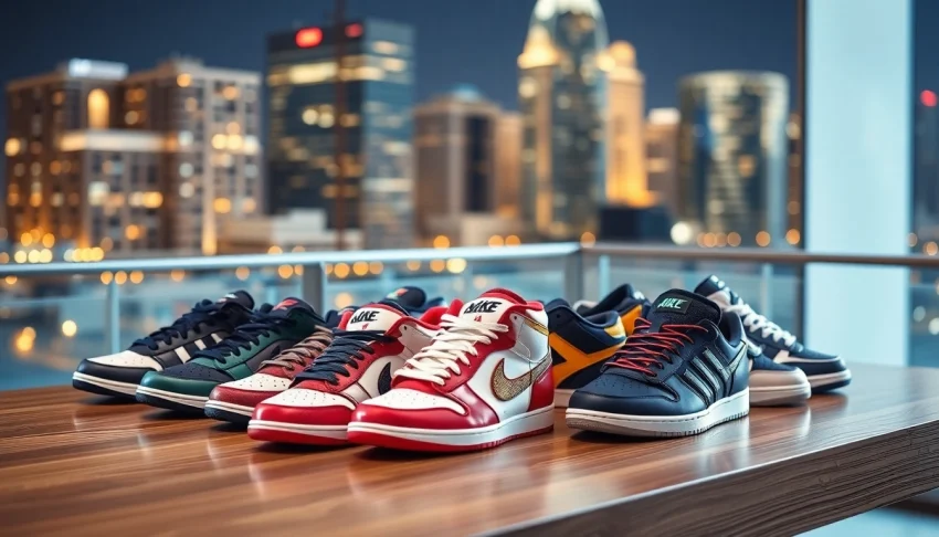 Showcasing various 1:1 replica sneakers wholesale in an urban setting, highlighting key features.