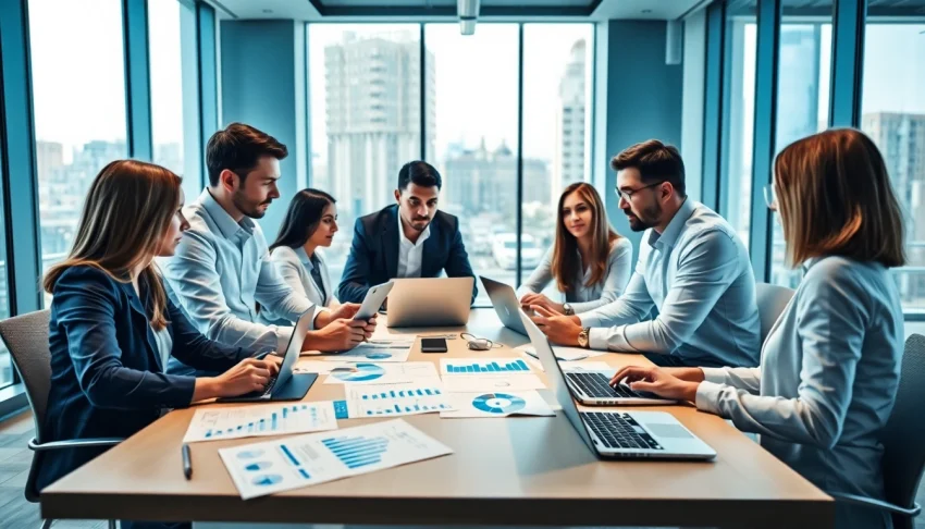 Analyze competitive intelligence data during a strategic meeting in a modern office.