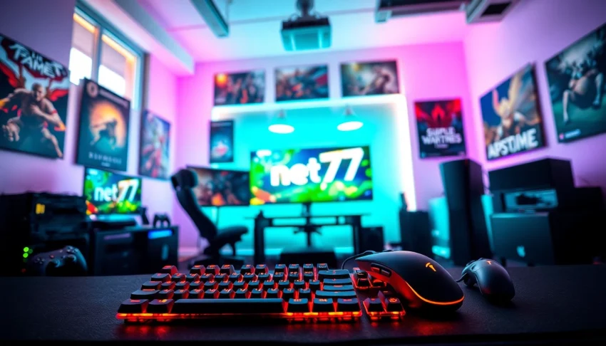 Permainan net77 game menunjukkan antarmuka cerah dengan setup gaming yang menarik.