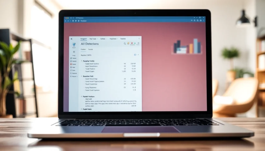 Analyze text with an AI detector interface on a modern office screen showcasing detailed results.