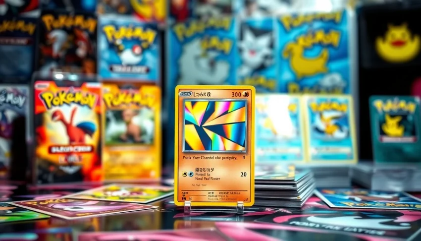 Showcasing real Pokemon cards on a gaming table, highlighting collector's favorites and rarity shines.