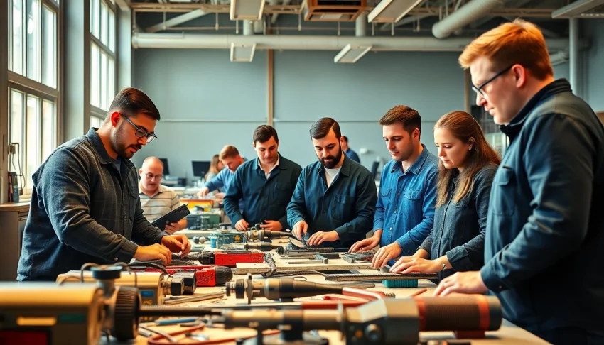 Students collaborating in a trade school in Tennessee, engaged in hands-on technical training.