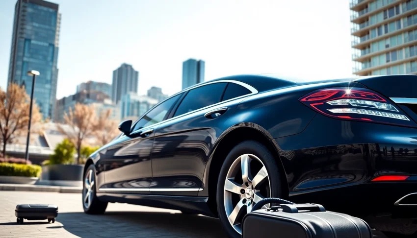 Experience premium car service vancouver bc with a luxurious sedan parked against the Vancouver skyline.