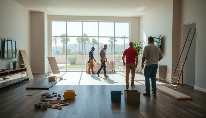 Transforming a living room in Remodeling in Palm Springs with skilled contractors and bright lighting.