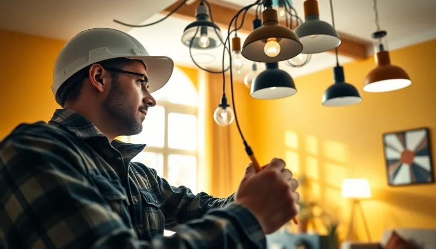 Electrical Service by a professional electrician installing modern lighting fixtures efficiently.