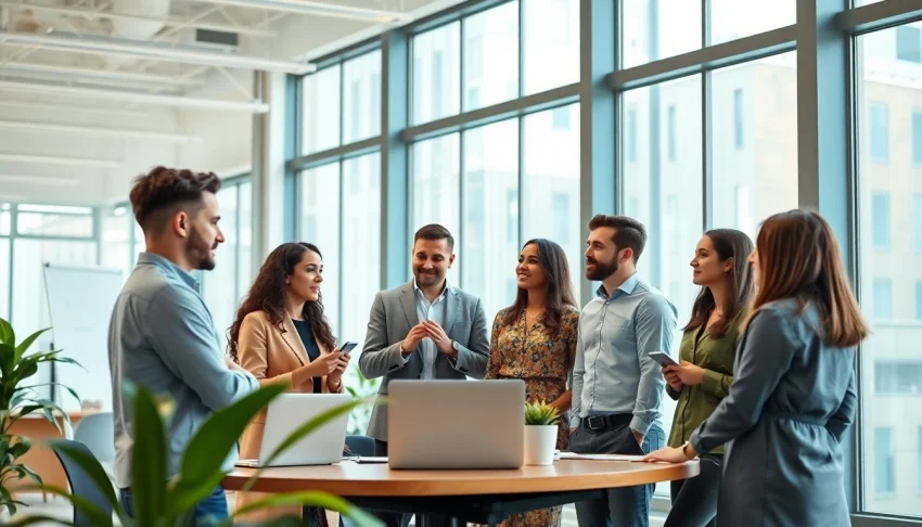 Showcasing Callzent Culture with a diverse team collaborating in a bright office