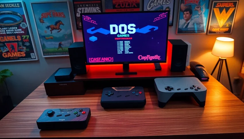 Experience the joy of dos games download with a retro gaming setup on display.