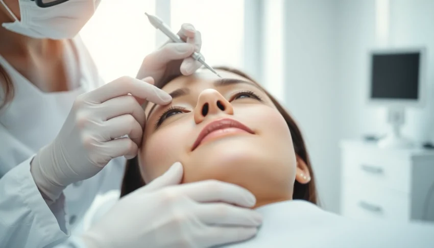 Administering cheek filler in a professional clinic environment to enhance facial features.