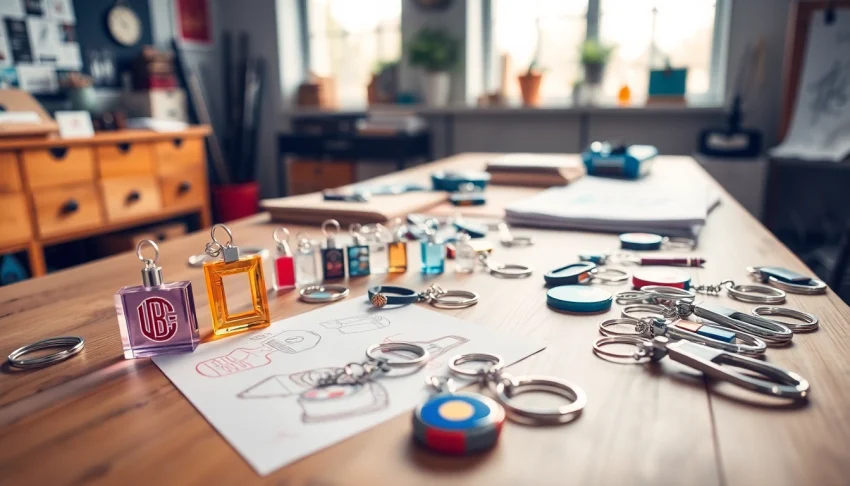Design unique keychain custom products showcasing vibrant colors and artistic elements.