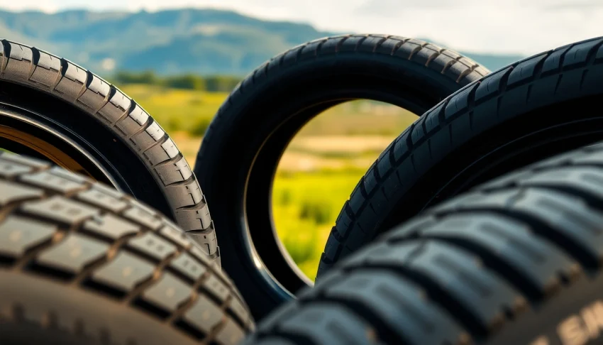 Showcasing General tires with textured tread patterns in a vibrant outdoor setting