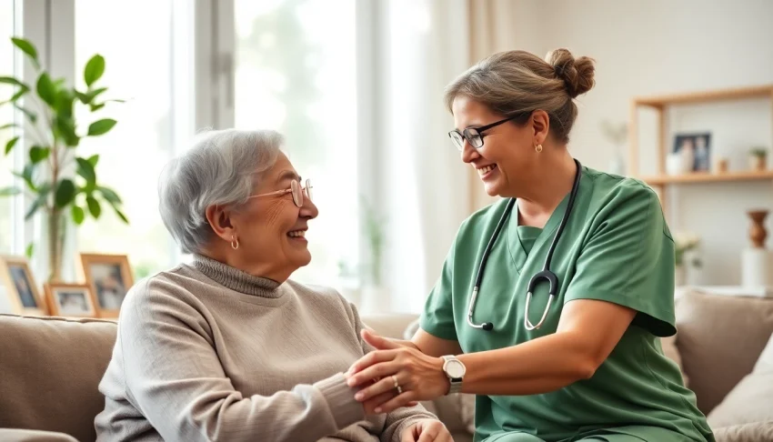 Providing in home care austin tx with a caregiver and senior in a warm living room atmosphere.