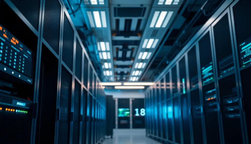 Server kaufen in einem modernen Rechenzentrum mit Server-Racks und modernen technischen Elementen