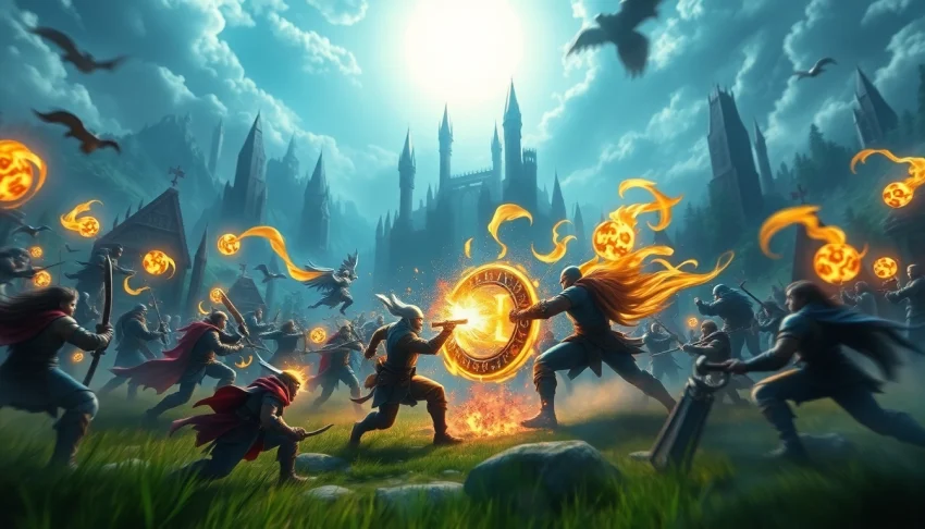 Dota 2 heroes engaged in an epic battle in a fantastical gaming landscape.