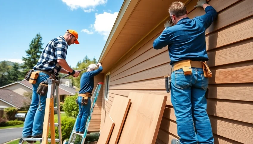 Contractors performing siding replacement Tigard Oregon on a residential home.