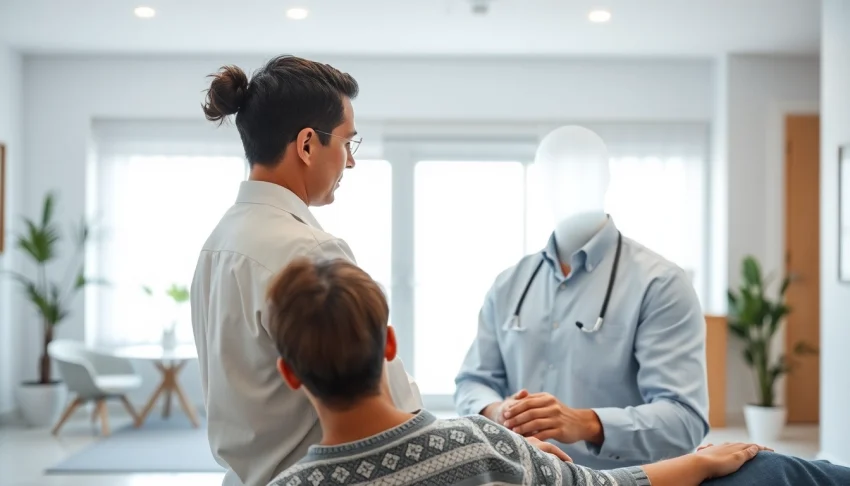 Chiropractor providing care in a serene clinic environment during an adjustment session.