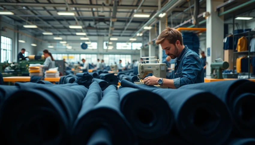 Artisan working on jeans cloth manufacturers showcasing denim craftsmanship.