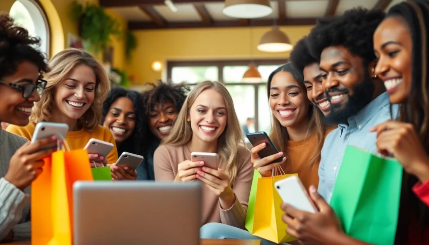 Explore Best cashback offers with happy shoppers enjoying online deals in a cozy setting.