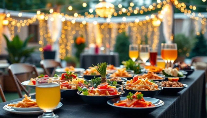 Catering for charity events Hamilton Ontario displayed on a beautifully arranged table with vibrant dishes.