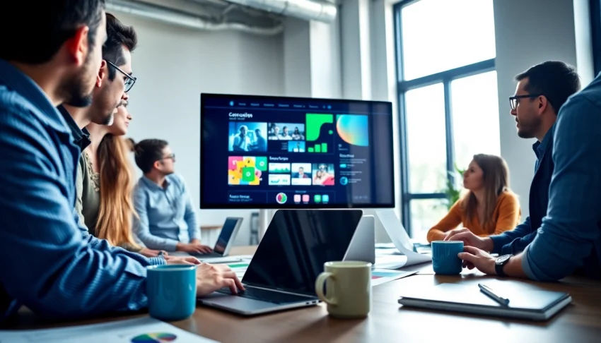 Showcasing web design and seo services with a collaborative team crafting innovative website solutions.