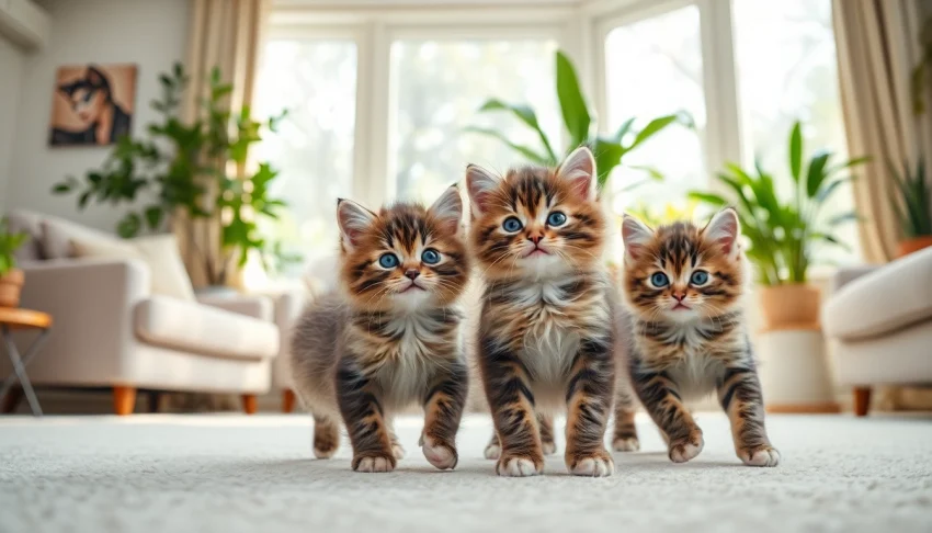 Maine Coon kittens for sale Bay Area adorably playing in a bright living room.