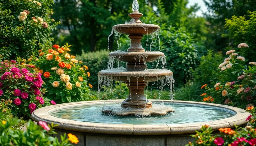 Décorez votre espace extérieur avec une magnifique décoration de fontaine pour créer une atmosphère apaisante.
