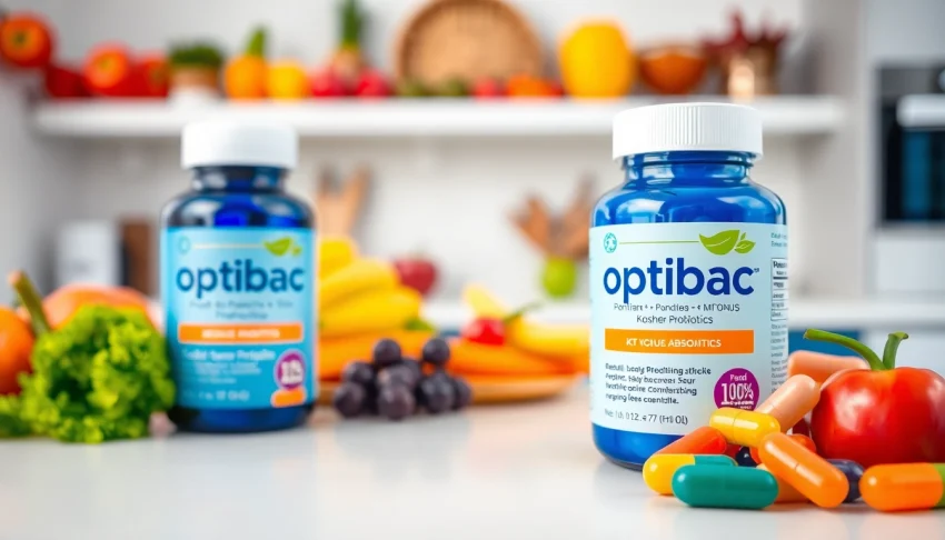 Experience the benefits of Optibac kosher probiotics with vibrant capsules in a healthful setting.