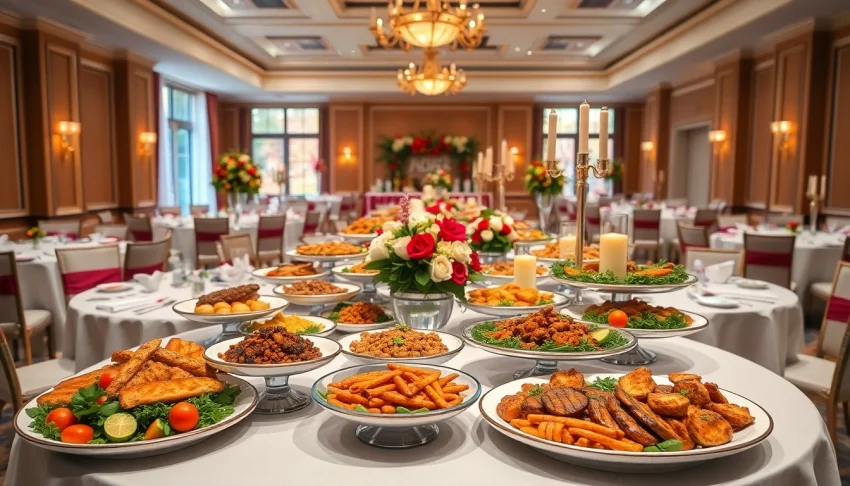 Catering for charity events Hamilton Ontario with beautifully arranged tables and exquisite food presentation.