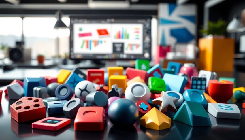 Showcasing diverse Icons in a modern workspace, vibrant colors, and artistic designs.