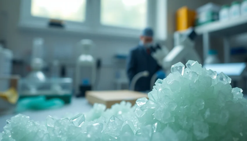Zeolit medyczny w laboratorium, eksponując jego kryształy i struktury.