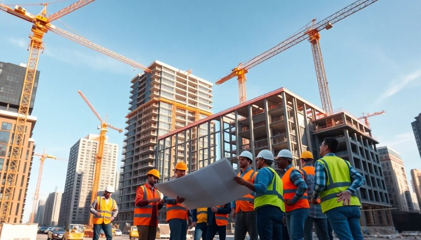 Showcasing a Manhattan Commercial General Contractor's construction site with workers and machinery.