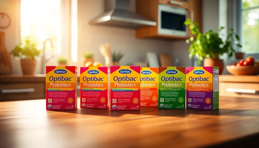 Showcasing Optibac kosher probiotics on a kitchen table, highlighting health-focused living.