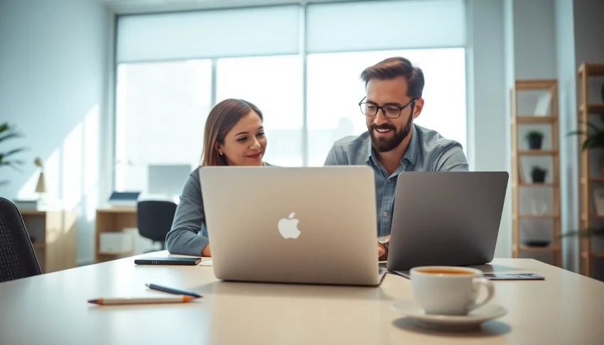 Engaging WordPress developer near me collaborating with a client in a bright office.