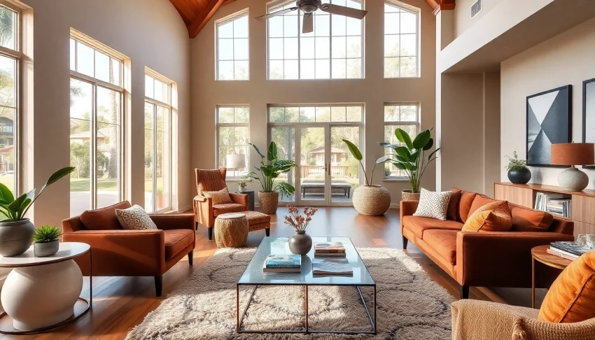 Explore Windermere home design in a serene and stylish living room setting with natural light and modern decor.